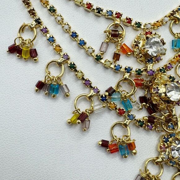 Colorful Bead And Rhinestone Gold Plated Bollywood Indian Necklace And Earrings - Picture 13 of 14